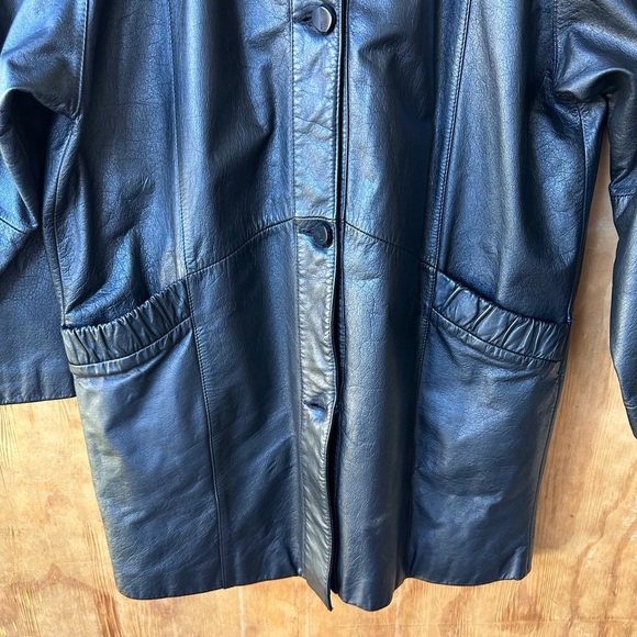 Pelle Vintage Black Leather Longline Button Down Jacket Coat - Picture 6 of 12